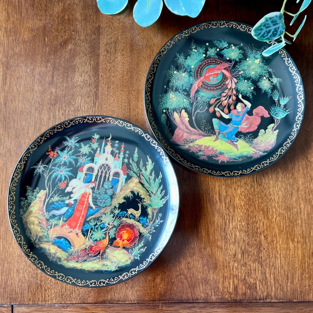 Vintage Russian Fairy Tale Decorative Collector Plates – Set of 2